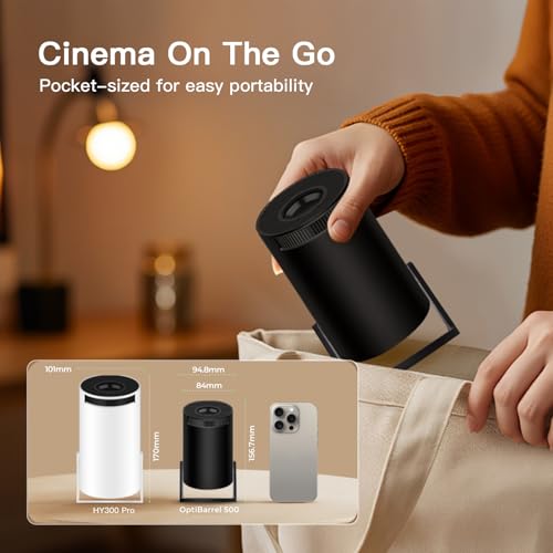 [Built-in Apps] Mini Projector 4K Supported, Android TV OS & Phone Remote | Projector with WiFi 6 & Bluetooth 5.4, Short Throw, Auto Keystone and 180° Rotation for Bedroom, Home Cinema and Outdoor Use