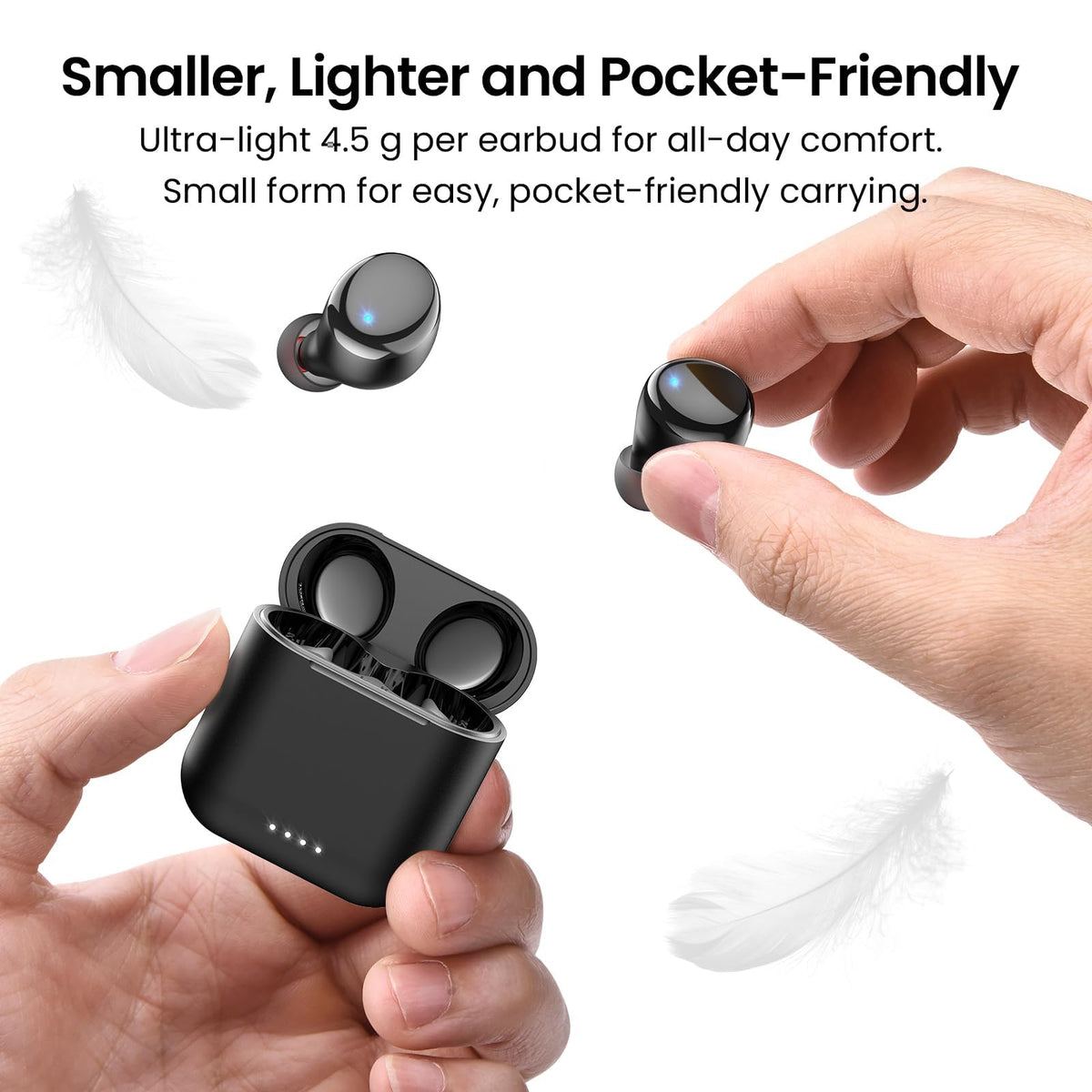 TOZO T6 Wireless Earbuds Bluetooth 5.3 Stereo Sound in Ear Headphones | OrigX Stereo Deep Bass, 40H Playtime, Lighter Ear buds, IPX8 Waterproof, wireless Charging Case, 32 EQs via APP Dark Black
