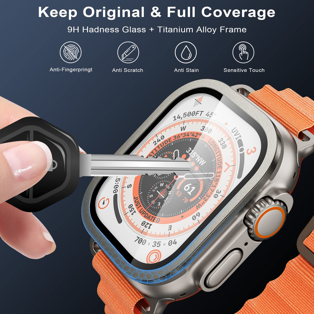 WSKEN for Apple Watch Ultra 4/3/2/1 Screen Protector - Touch Sensitive | Keep Original, Titanium Alloy Frame + 9H Tempered Glass, Lightweight Protective Glass Film for iwatch Ultra 4/3/2/1 49mm