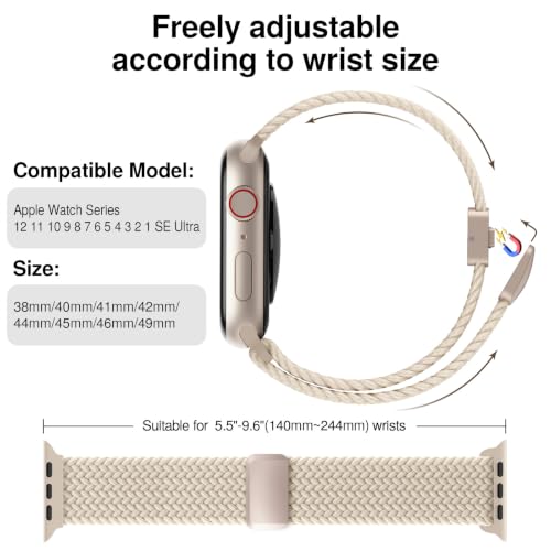 Braided Stretchy Magnetic Sport Band for Apple Watch Bands for Women Men | Soft Nylon Solo Loop 38mm 40mm 41mm 42mm 44mm 45mm 46mm 49mm, Strap for iWatch Series 12 11 10 9 8 7 6 5 4 3 2 1 SE Ultra