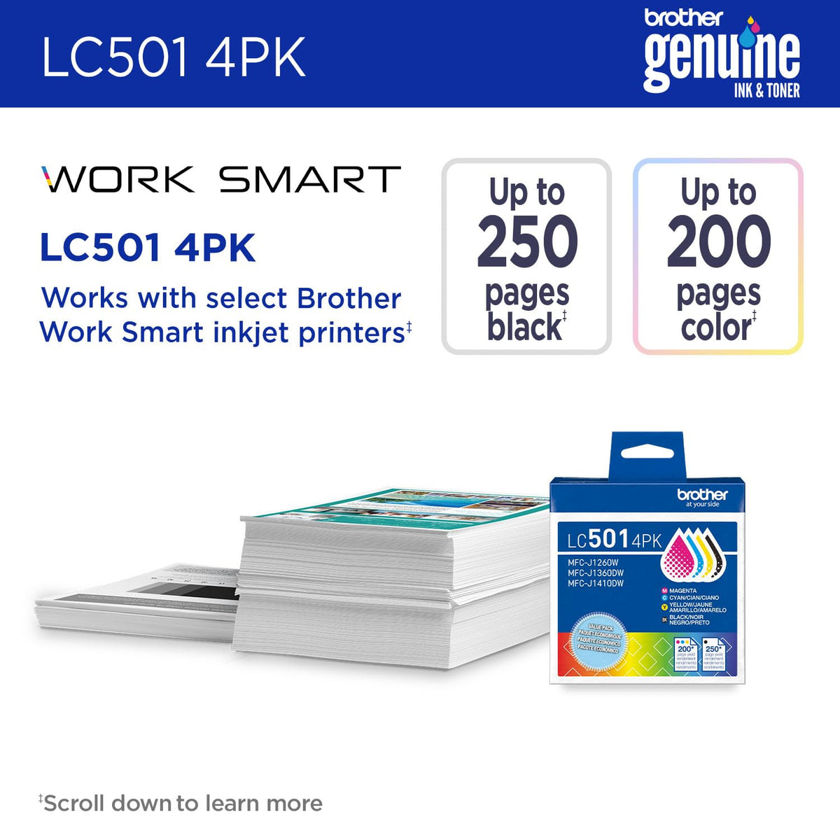Brother Genuine LC5014PK 4-Pack (1 Each of) Standard Yield Black, Cyan, Magenta, and Yellow Ink Cartridges