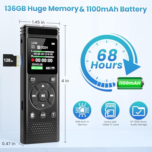 Tonfarb 136GB Digital Voice Recorder with Playback,9775 Hours Audio Record | Voice Activated Recording Device with Noise Reduction,A-B Repeat,MP3 Player,Password for Lecture Meeting/Classes/Interviews