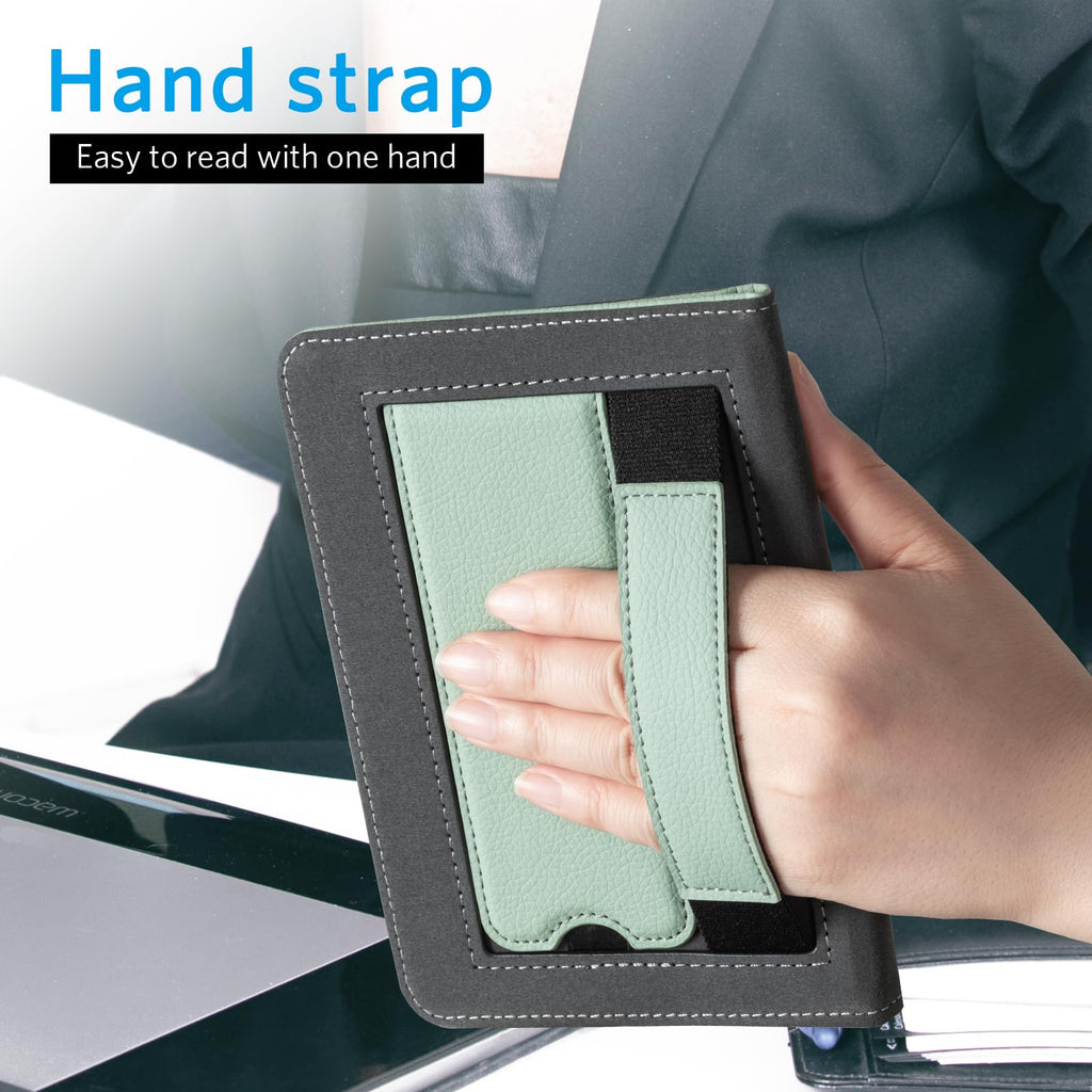 CoBak Case with Stand for for 6" Kindle (2024 & 2022, 11th Gen) | PU Leather Smart Cover with Auto Sleep/Wake & Hand Strap, sage green
