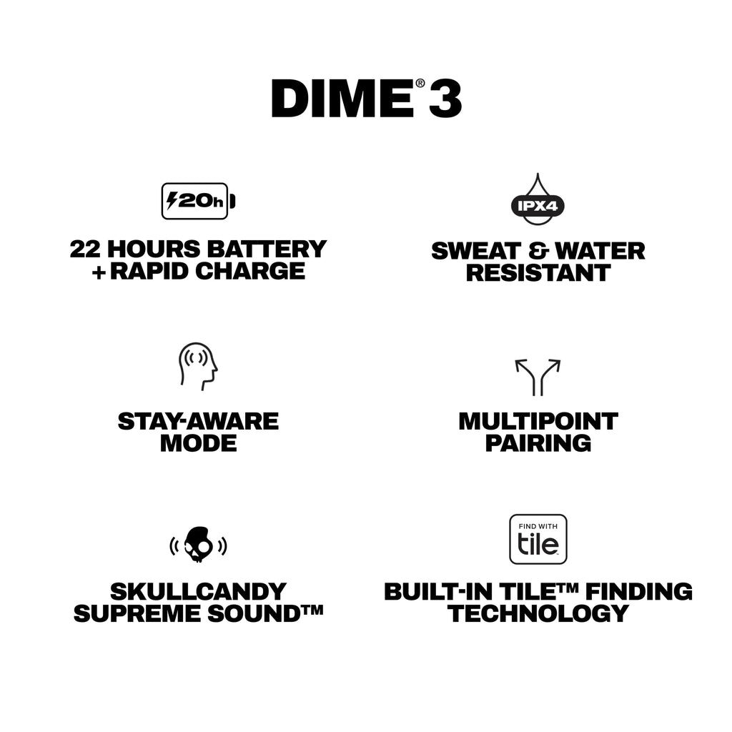 Skullcandy Dime 3 Wireless In-Ear Bluetooth Earbuds - True Black
