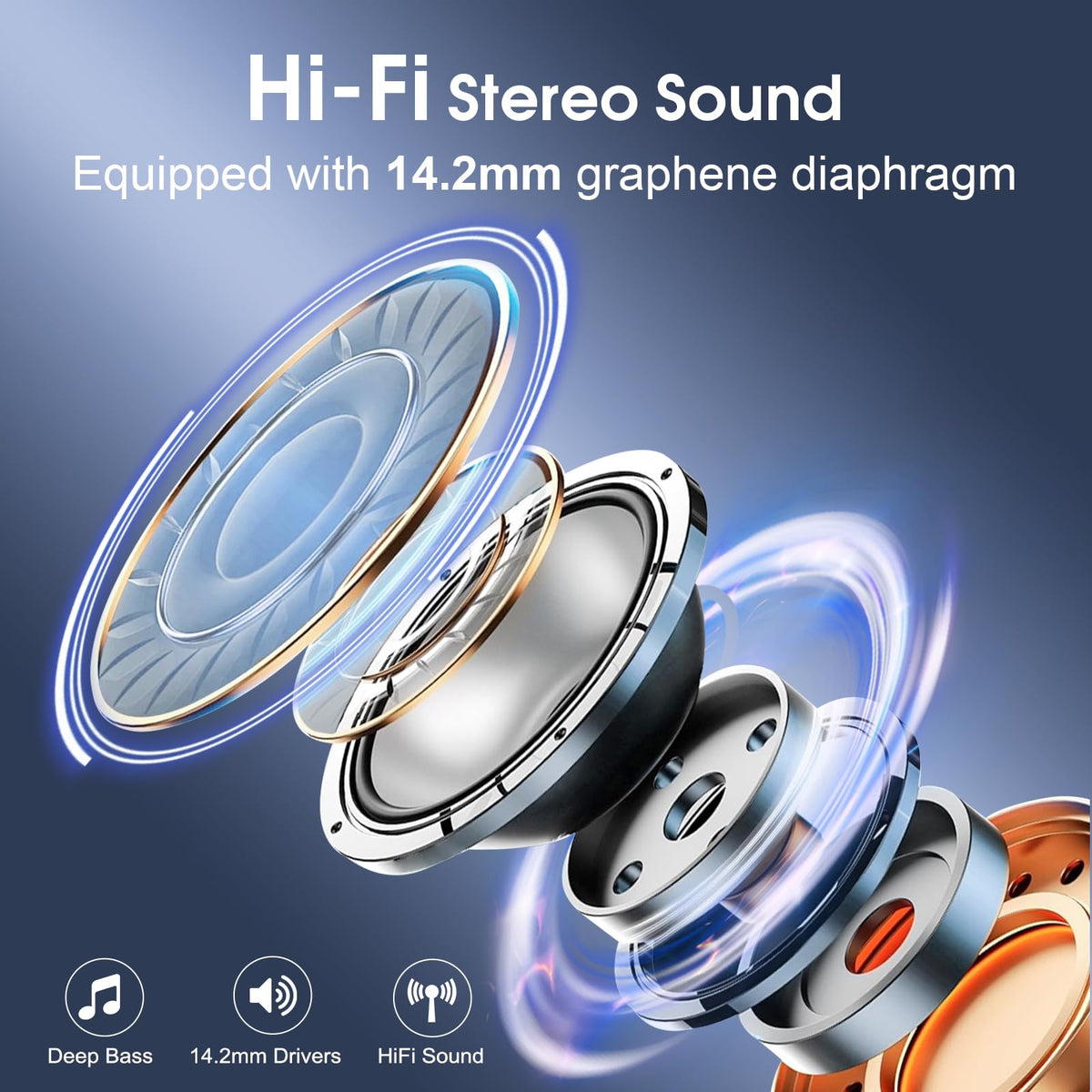 Wireless Earbuds 75H Bluetooth 5.4 Sport Headphones with Earhooks, Black | IPX7 Waterproof In-ear Buds Feature ENC Noise Cancelling Mic & Deep Bass. Stereo Sound Device for Gym Running Workout