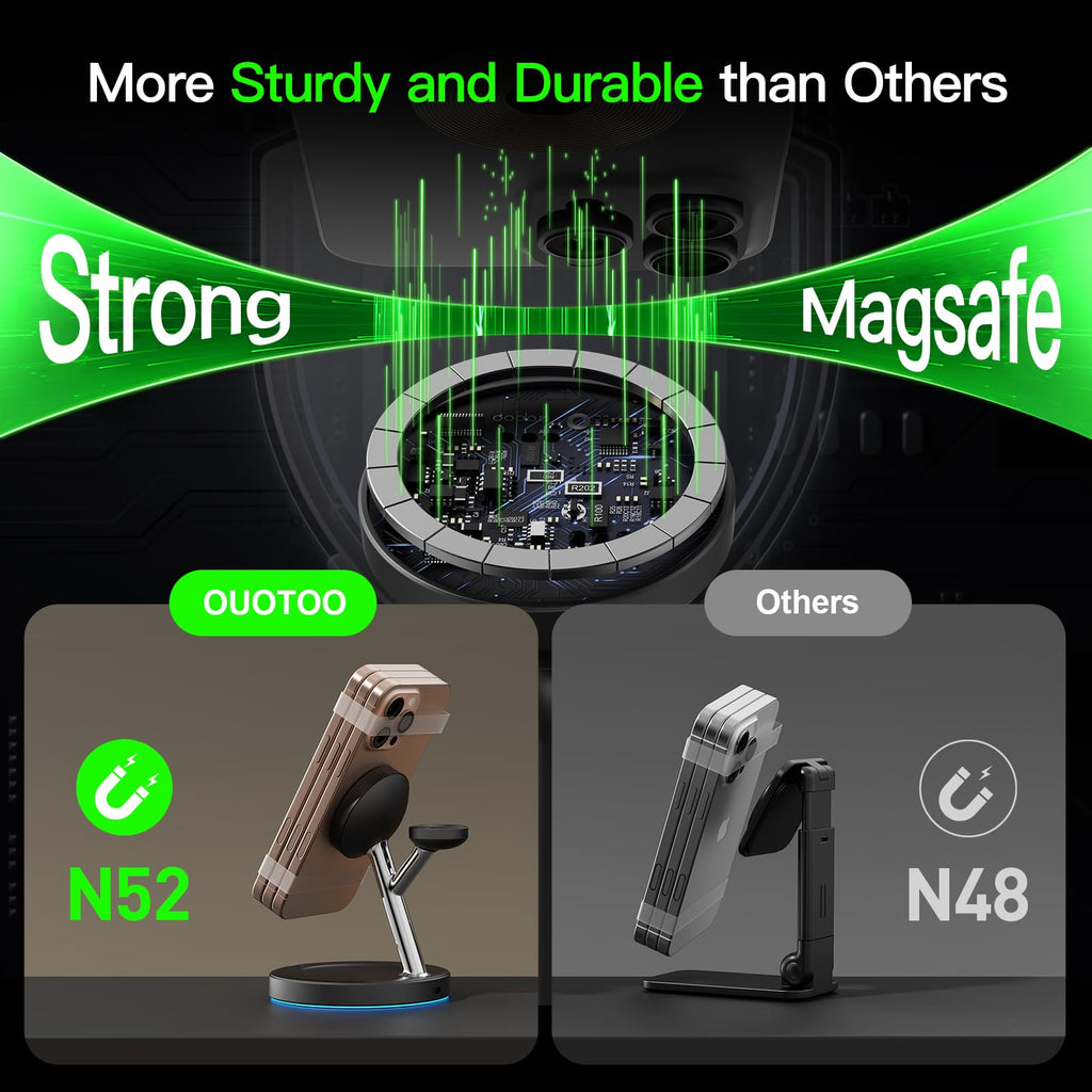 3 in 1 Mag-Safe Wireless Charger Stand for iPhone Apple Watch AirPods | Adjustable Blue Ambient Light,15W Magnetic Charging Station for iPhone 17 16 15 14 13 12 Series wireless charging station