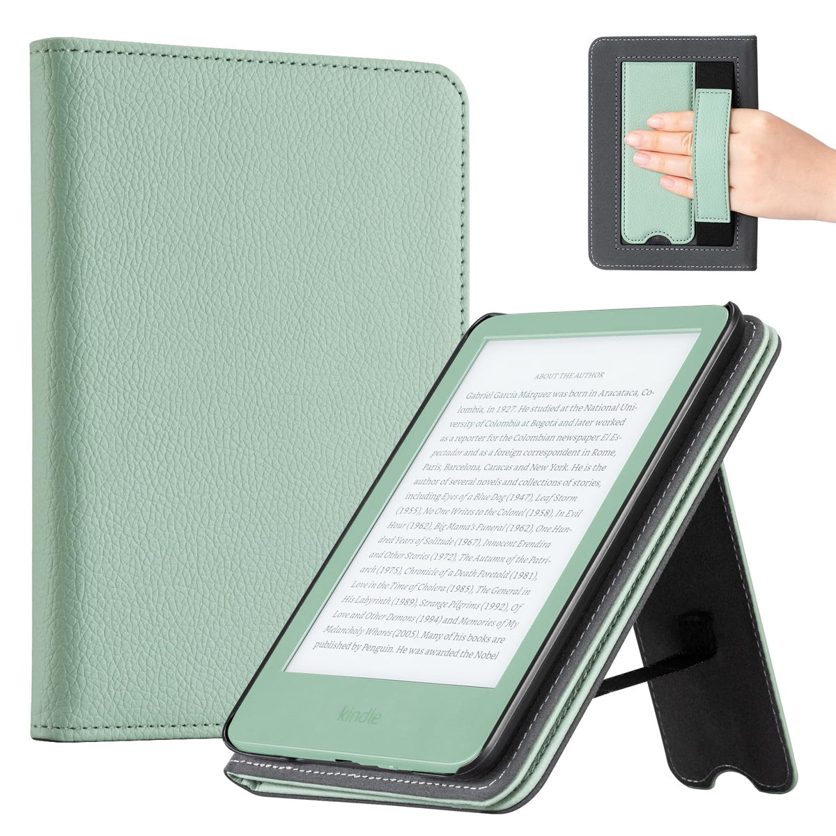 CoBak Case with Stand for for 6" Kindle (2024 & 2022, 11th Gen) | PU Leather Smart Cover with Auto Sleep/Wake & Hand Strap, sage green