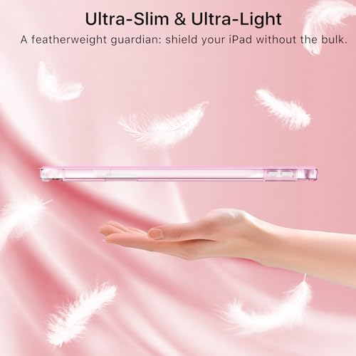 Moko for iPad A16 11th Generation Case 11 Inch 2025 with Pencil Holder,Pink | For iPad 10th Generation Case 10.9 Inch 2022, Slim Light Trifold Protective Cover with Hard PC Translucent Back Shell