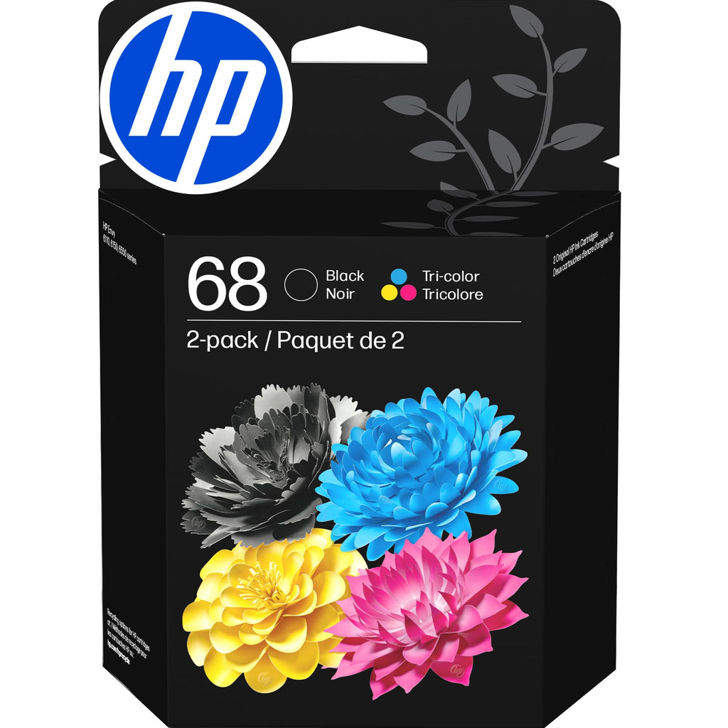 HP 68 Black/Tri-Color Ink Cartridges (2-Pack) | Works with Envy 6100e, 6500e Series | 6L6S2TN | Packaging May Vary