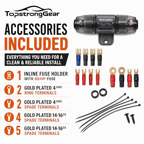 4 Gauge Amp Wire Kit, 4 CCA AWG Amplifier Wiring Kit for Subwoofer Speaker | Car Audio Amp Install Kit with 20ft Power Ground Battery Cable, RCA Cables, Fuse Holder, Speaker Wire, Turn On Wire