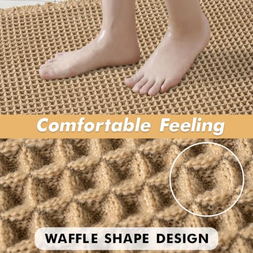 MIULEE Set of 2 Waffle Bathroom Rugs Boho Bath Mat Brown 18x30 Inch | Non Slip, Super Absorbent, Washable, Ultra Soft, Rubber Backed Bath Rugs for Bathroom Floor Tub Shower