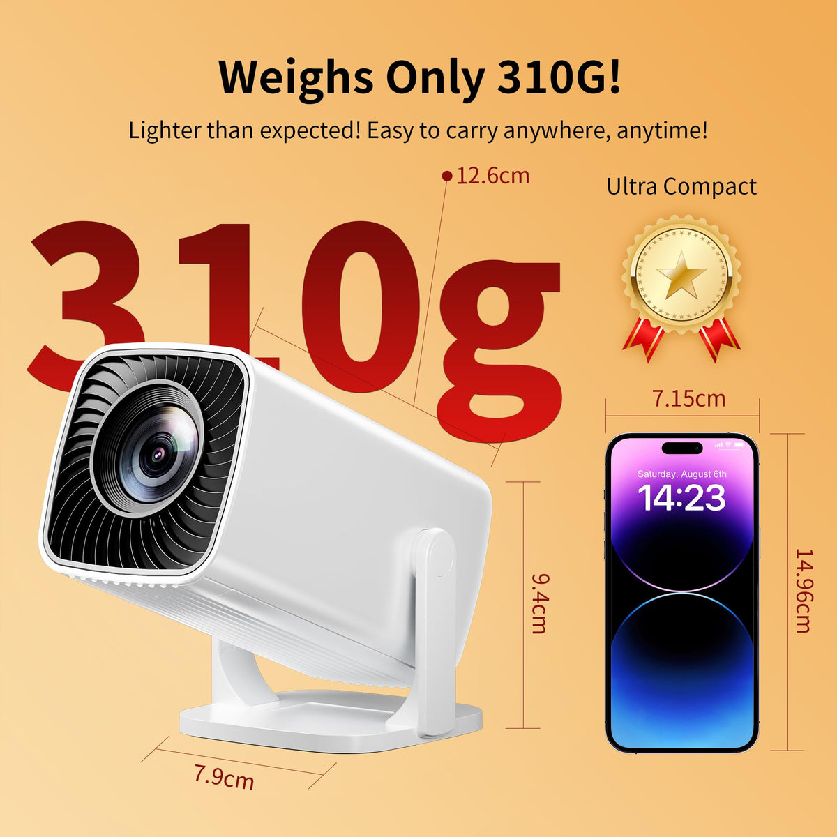 Mini Projector 4K Support, Portable Projector Full HD 1080P Support | Short Throw, 270° Rotation, Outdoor&Indoor, Ceiling Projection, Smartphone, TV Stick, Laptop, HDMI, USB, PS5 Compatible