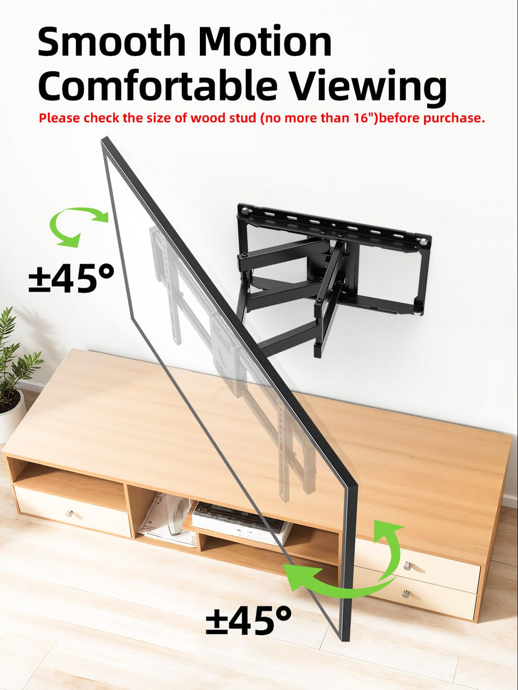 USX Mount Full Motion TV Wall Mount for 42-90 inch TV Holds up to 132lbs | TV Mount Bracket Dual Swivel Articulating Tilt 6 Arms, Max 16" Wood Studs, VESA 600x400mm, Fits 55/65/75/85/86"