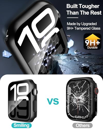 Smiling 2 Pack Case Built in Tempered Glass Screen Protector Compatible with Apple Watch Series 11 (2025)/Series 10 46mm, Hard PC Case Overall Protective Cover- Black