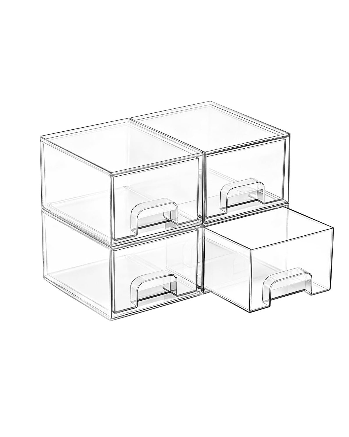 Vtopmart 4 Pack Small Clear Stackable Storage Drawers, Fits Narrow Spaces | Multi-Use Plastic Bins for Bathroom Cabinet Organizer, Makeup, Desk, Vanity, Undersink, Medicine ,Keeps Small Items Organized