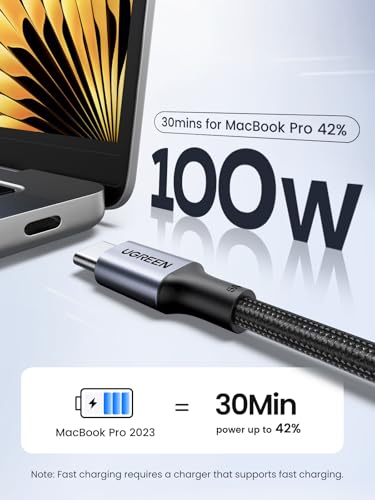 UGREEN 100W USB C to USB C Cable, Fast Charging, 2-Pack, 3.3ft, Black | For iPhone 18/17/16/15, MacBook Pro/Air, iPad Pro/Air/Mini, Galaxy S26/S25/S24, XPS, Pixel, Switch. Built-in E-marker chip