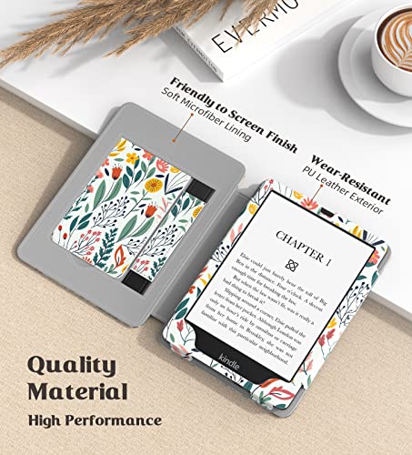 Moko Case for 7"/6.8" Kindle Paperwhite 12/11th Gen & Kindle Colorsoft for Signature Edition 2024, Slim PU Shell Cover with Auto-Wake/Sleep, Flowers