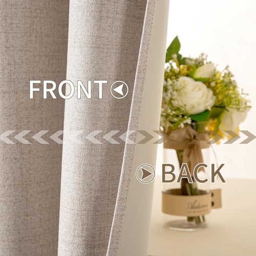 MIULEE 100% Blackout Linen Curtains for Bedroom 52x84 Inches Natural Beige | Room Darkening, Light Blocking, Thermal Insulated, Grommet Top, Linen Textured, Window Curtains for Living Room, 2 Panels