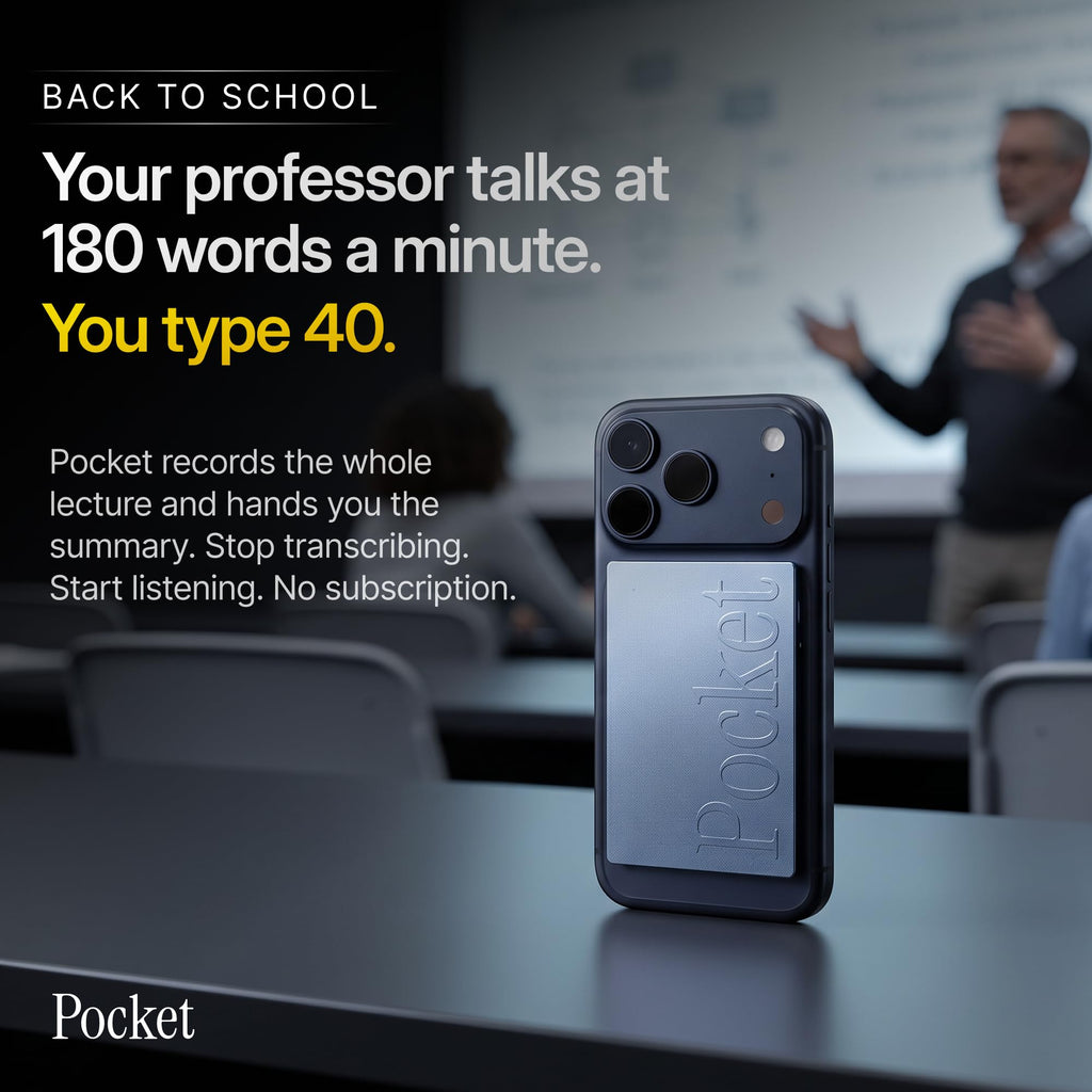 Pocket AI Voice Recorder, Auto Transcription, AI Note Taker, Space Grey | Recording Device, Action Items, Mind Maps, Ask Pocket, 4-Day Battery, MagSafe, iOS & Android