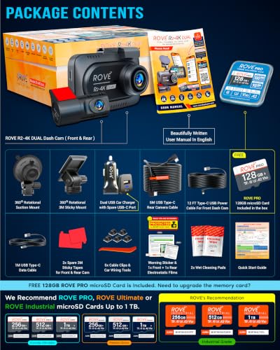ROVE R2-4K Dual Dash Cam Front and Rear, STARVIS 2 Sensor, Free 128GB Card | 4K Upscaled Front + FHD Rear Recording, 5.8GHz WiFi, 20MB/s Download Speed, App, GPS, 3" IPS, 24Hr Parking Mode, Night Vision