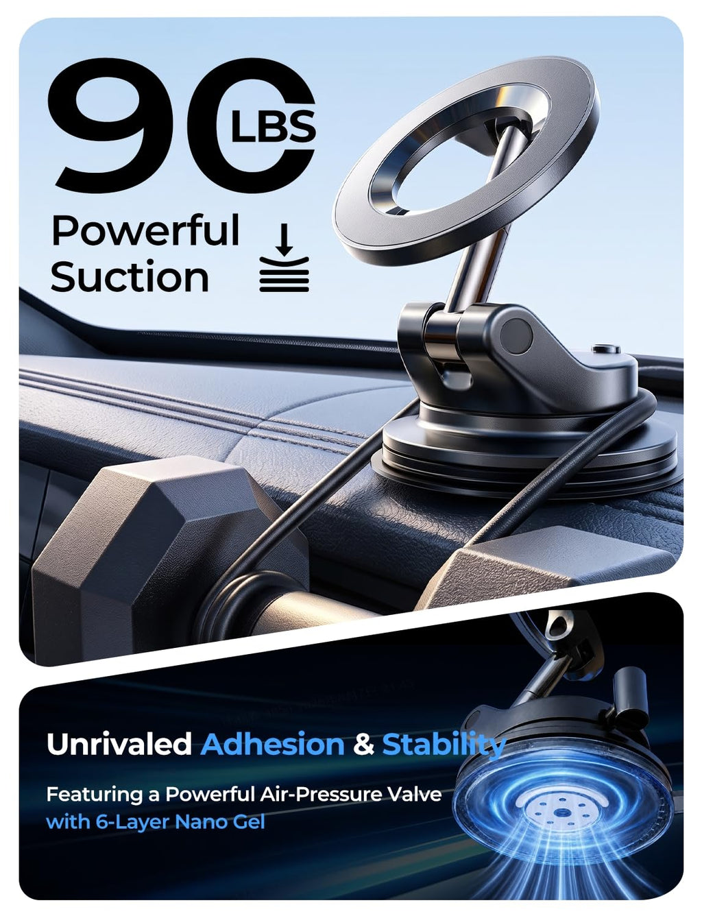 LISEN for MagSafe Car Mount [3800gf Strong Magnet&90+LBS Suction] 360° Adjustable Vacuum Magnetic Phone Holders for Your Car, for iPhone 18 Pro Max 17 16 15 14 13 12 Plus Air for Shower All Smartphone
