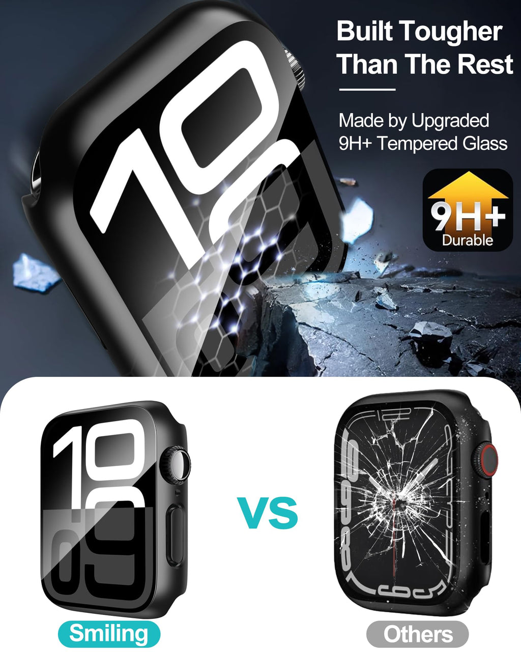 Smiling 2 Pack Case Built in Tempered Glass Screen Protector Compatible with Apple Watch Series 11 (2025)/Series 10 46mm, Hard PC Case Overall Protective Cover- Black