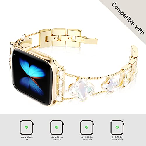 Musk-MSKR Diamond Metal Bands Add Sparkle to Your Watch For Apple Watch Series 11/10/9/8/7/6/5/4/3/2/SE/Ultra Clover Simple and Stylish Compatible with 38mm40mm41mm42mm44mm45mm 46mm49mm Women's Wear