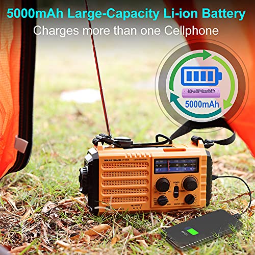 NOAA Weather Radio FM AM Shortwave, Emergency Radio 5000mAh Solar Crank | 5 Way Powered Portable Phone Charger with LED Flashlight, Reading Lamp, and SOS Alarm for Survival Kits
