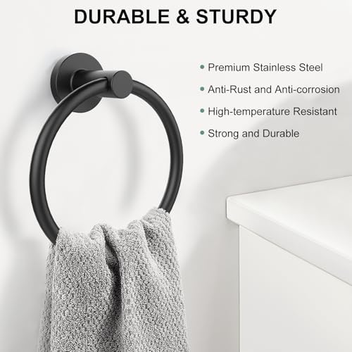 SetSail Towel Holder for Bathroom Wall Matte Black Towel Ring | Stainless Steel Hand Towel Holder Heavy Duty Towel Hanger for Bath, Kitchen