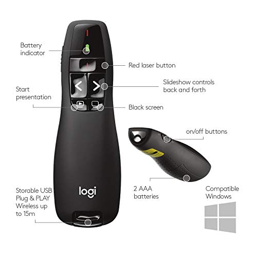 Logitech Wireless Presenter R400 USB A PowerPoint Clicker with Laser | USB-A connection, PowerPoint clicker, presentation remote control