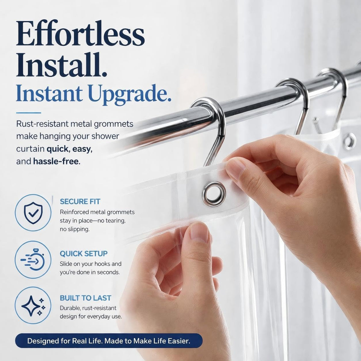 EHZNZIE Crystal Clear Shower Curtain Liner 72x72, PEVA Waterproof Bath Curtain, No Chemical Smell, 3 Weighted Magnets, Durable with Rustproof Metal Grommets