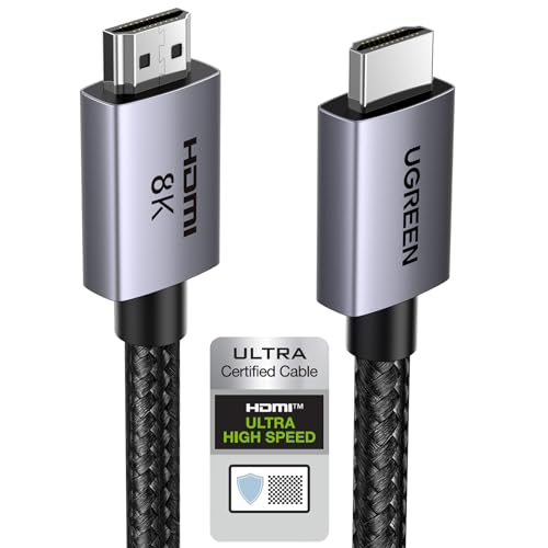 UGREEN 8K HDMI 2.1 Cable 48Gbps 6.6FT, Certified Ultra High Speed HDMI Cord | Aluminum, 4K@240Hz 120Hz 10K 8K@60Hz, HDCP 2.2&2.3, eARC HDR 10 Dolby Compatible with PS5/Blu-ray/Roku TV/Switch 2/Mac mini