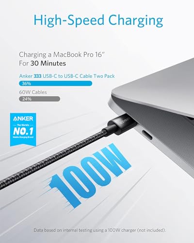 Anker USB C to USB C Cable, 100W Fast Charging Cable (2-Pack, 6 ft, Black) | For iPhone 18 / 17 Series, MacBook Pro 2020, Pixel, and More (Not for Video Output)