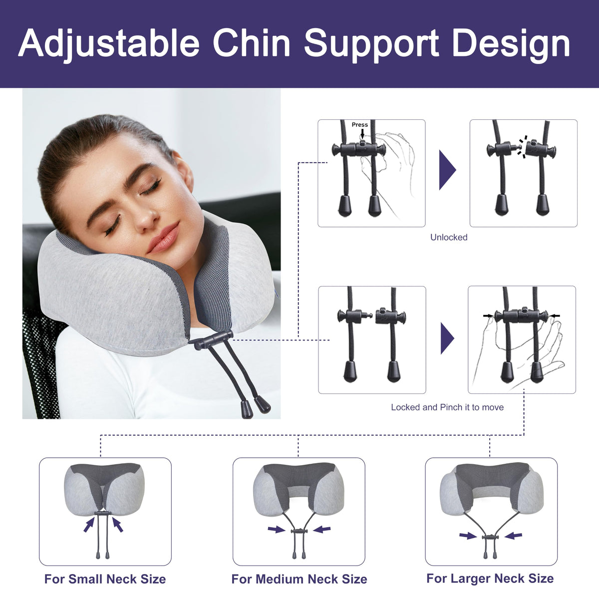 napfun Neck Pillow for Traveling, Upgraded Travel Neck Pillow for Airplane 100% Pure Memory Foam Travel Pillow for Flight Headrest Sleep, Portable Plane Accessories, Light Grey