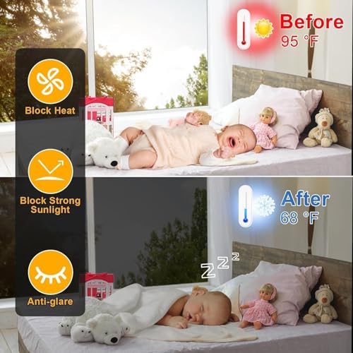 Upgraded One Way Window Privacy Film Sun Heat Blocking, 17.5" x 78.7" | Reflective Mirror Window Tint for Home Glass Windows Cover See Out Not In, Static Cling, Anti-UV, Anti-Glare, Black-Silver