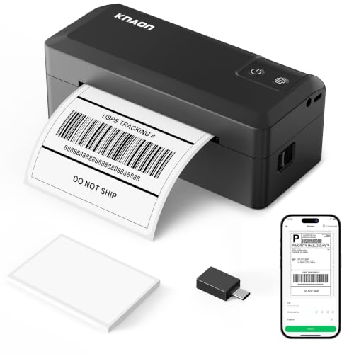 KNAON Shipping Thermal Label Printer, 4x6 Portable Label Printer, Black | Bluetooth Label Printer, Portable for Home Office & Small Business, Works with iPhone, Android, PC, Perfect for Etsy, USPS