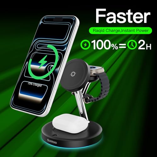 3 in 1 Mag-Safe Wireless Charger Stand for iPhone Apple Watch AirPods | Adjustable Blue Ambient Light,15W Magnetic Charging Station for iPhone 17 16 15 14 13 12 Series wireless charging station