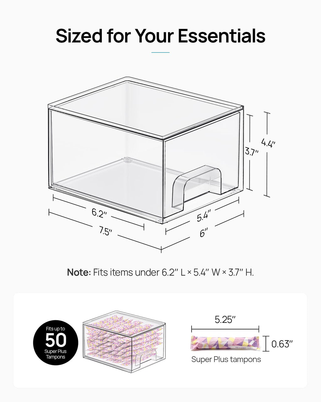 Vtopmart 4 Pack Small Clear Stackable Storage Drawers, Fits Narrow Spaces | Multi-Use Plastic Bins for Bathroom Cabinet Organizer, Makeup, Desk, Vanity, Undersink, Medicine ,Keeps Small Items Organized