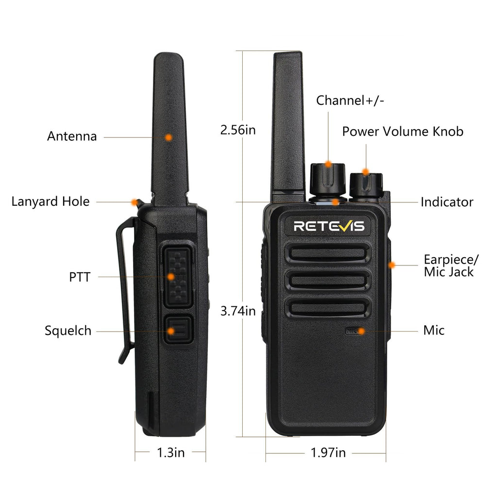 Retevis RT68 Business FRS Walkie Talkies Long Range with Earpieces 6 Pack | Rugged & Compact, License-Free, Powerful 500mW Speaker, 12-Hour Battery, Long-Term Supply, for Schools, Retail & Hospitality
