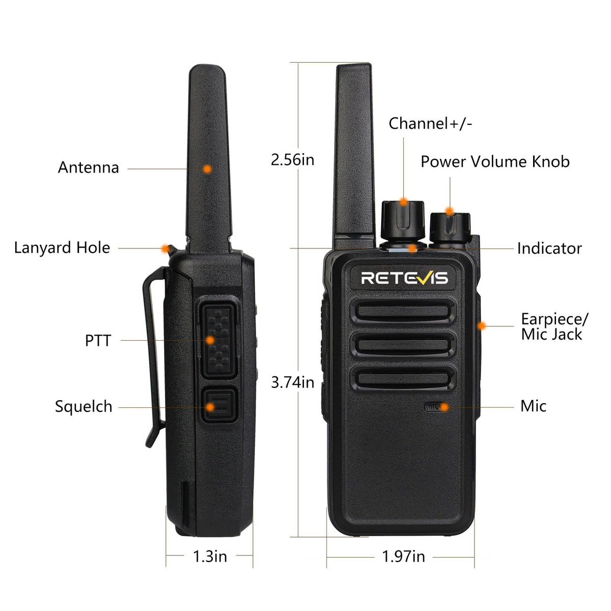 Retevis RT68 Business FRS Walkie Talkies Long Range with Earpieces 6 Pack | Rugged & Compact, License-Free, Powerful 500mW Speaker, 12-Hour Battery, Long-Term Supply, for Schools, Retail & Hospitality