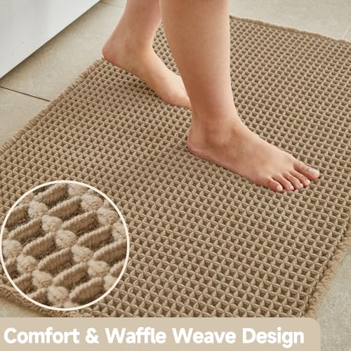 TYUU Waffle Bath Mat, Boho Bathroom Rugs Non Slip Washable, 30x20 Khaki | Super Absorbent Quick Dry Bath Rug, Non-Slip Backing, Soft Waffle Boho Farmhouse Bathroom Mats, Tub, Shower & Home Decor