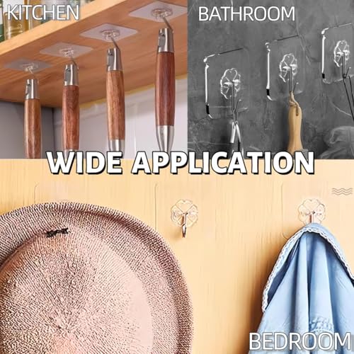 DDMY Adhesive Wall Hooks Clear 50lb(Max) Heavy Duty Hanging Sticky-10 Pack | Heavy Duty Hooks for Walls Hanging 50 lbs No Damage, Waterproof Sticky Transparent Ceiling Hook for Towel/Kitchen/Outdoor