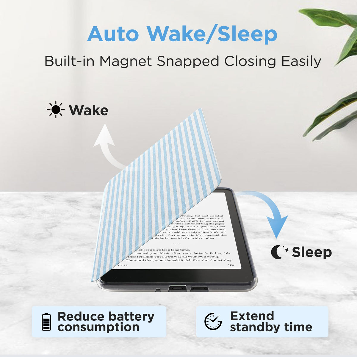 Vane Oak Clear Case for 7'' Kindle Paperwhite 12th Gen 2024 & Colorsoft | Auto Wake/Sleep, Clear PC Case, Soft TPU Edge, Lightweight, For Bookish Travelers, Elegant Print, Blue & White Stripes