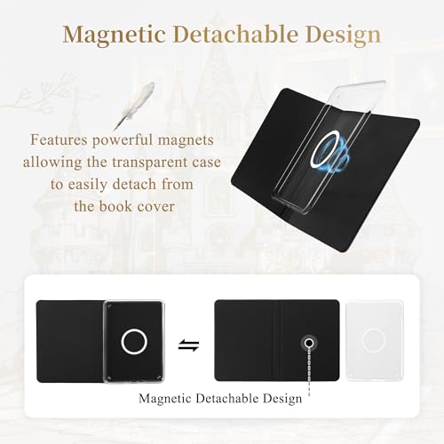 Vane Oak Magnetic Book Cover Case for 7'' Kindle Paperwhite & Colorsoft | Magnetic Detachable, Auto Wake/Sleep, Clear PC Case, Soft TPU Edge, Hands-Free Viewing, For Bookish Travelers, Magic Cat