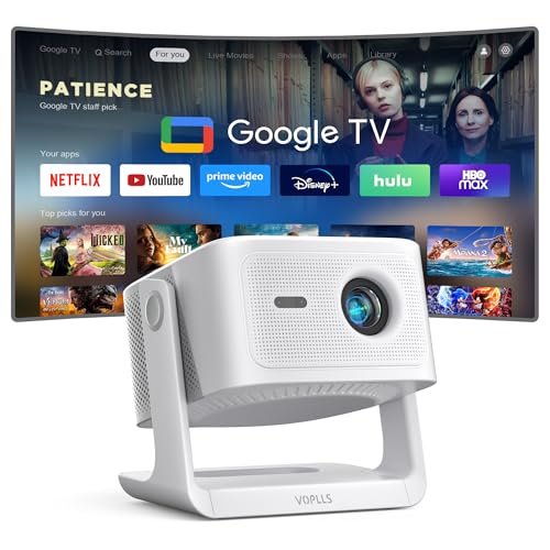 【Official Licensed Google TV】4K Smart Projector with WiFi and Bluetooth, VOPLLS Outdoor Projectors with 50W Dolby/AI Auto Focus, Portable Movie Phone Wireless Gaming Wifi Proyector for Bedroom/Home