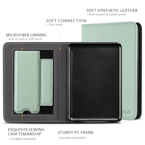 CoBak Case with Stand for for 6" Kindle (2024 & 2022, 11th Gen) | PU Leather Smart Cover with Auto Sleep/Wake & Hand Strap, sage green