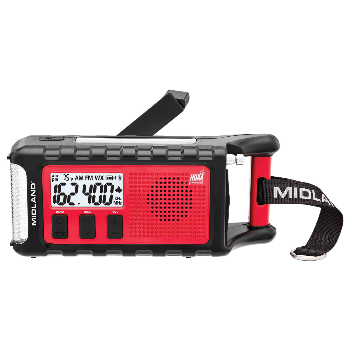 Midland - ER310PRO, Portable Emergency Bluetooth Weather AM/FM Radio | 10,000 mAh Power Bank - Multiple Power Sources, SOS Flashlight, Ultrasonic Rescue Dog Siren, & NOAA Weather (Red/Black)