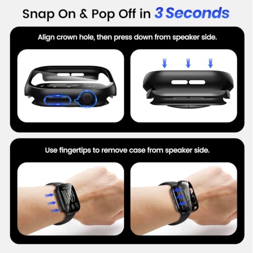 Tensea 3PCS for Apple Watch Screen Protector Case Series 12 46mm | iWatch Protective Face Cover for Women Men, Tempered Glass Film Hard Bumper for iPhone Watch 12 46 mm Accessories