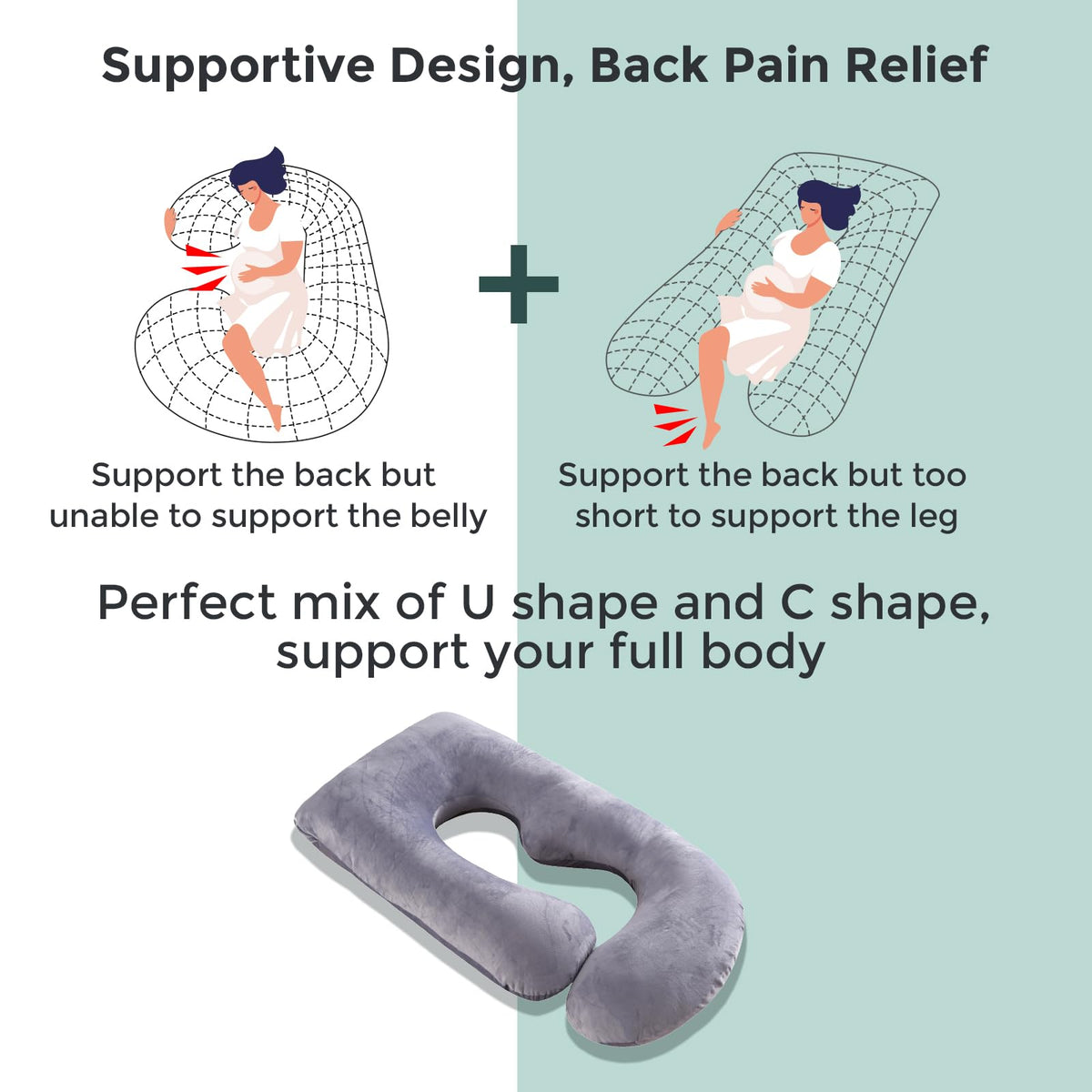 Momcozy Pregnancy Pillow for Sleeping - U Shaped Full Body Maternity Pillow | Removable Cover, Support for Back, Legs, Belly, Hips for Pregnant Women, Side Sleeper, Pregnancy Gifts & Essentials, 57 Inch