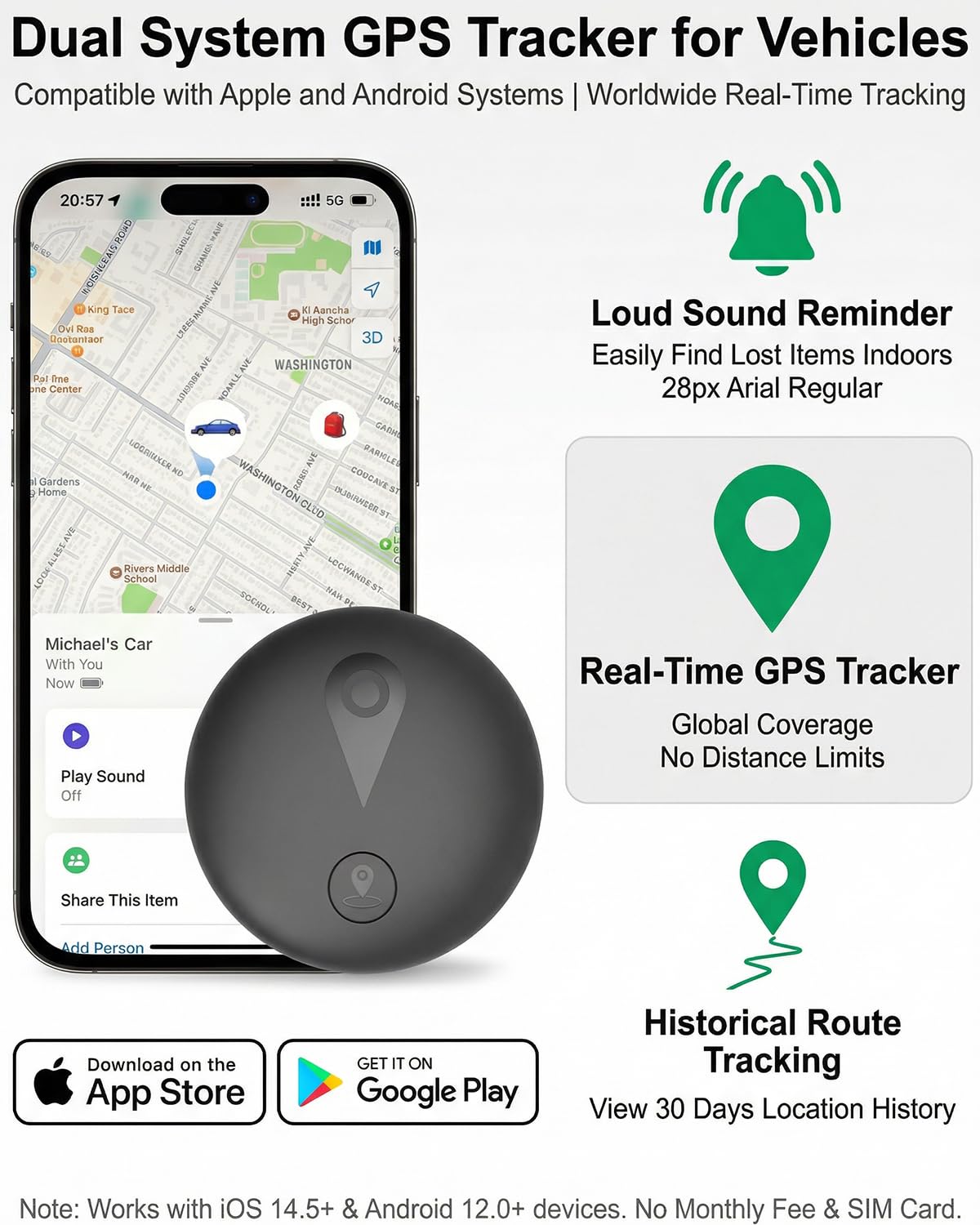 GPS Tracker for Vehicles, Real-Time Undetectable GPS Tracker for Car - No Monthly Fee & SIM Card for Hidden Magnetic GPS Locator for Android and iPhone, Ultra-Slim, IP68 Waterproof, Safe & Durable